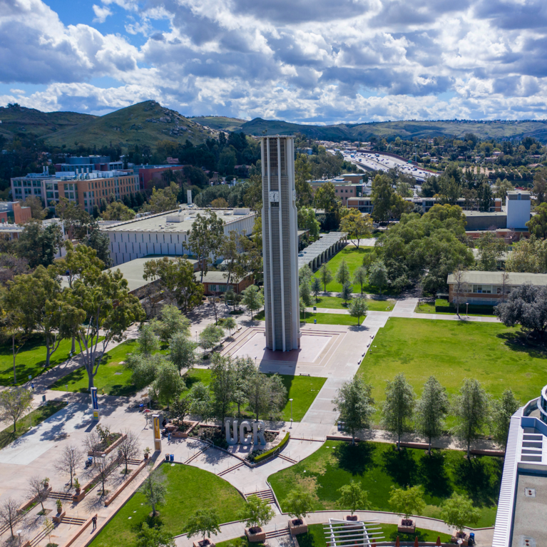 a drone image of campus.